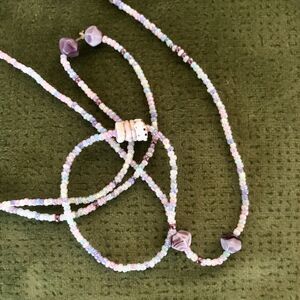 Vintage Zuni Beaded Necklace Stones Glass Hand Made Clay Beads 19”